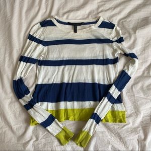 BCBG Navy & Bright Green Striped Top - Size XS